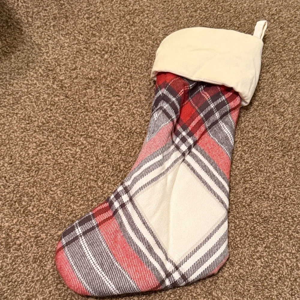 Pottery Barn Red and Cream Plaid Stocking